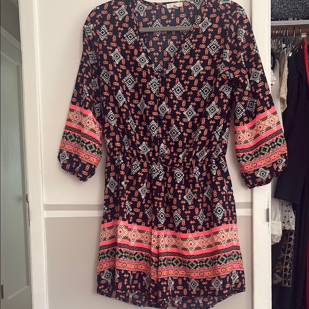 Bohemian Patterned Romper (Shorts) with 3/4 Sleeves